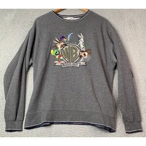Warner Bros Sweatshirt Mens Size Large Gray Emriodered Looney Tunes Vintage